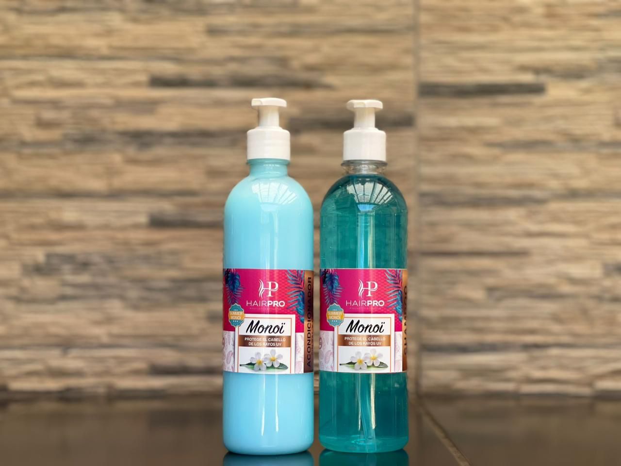 Shampoo y acondicionador monoï termoprotector.